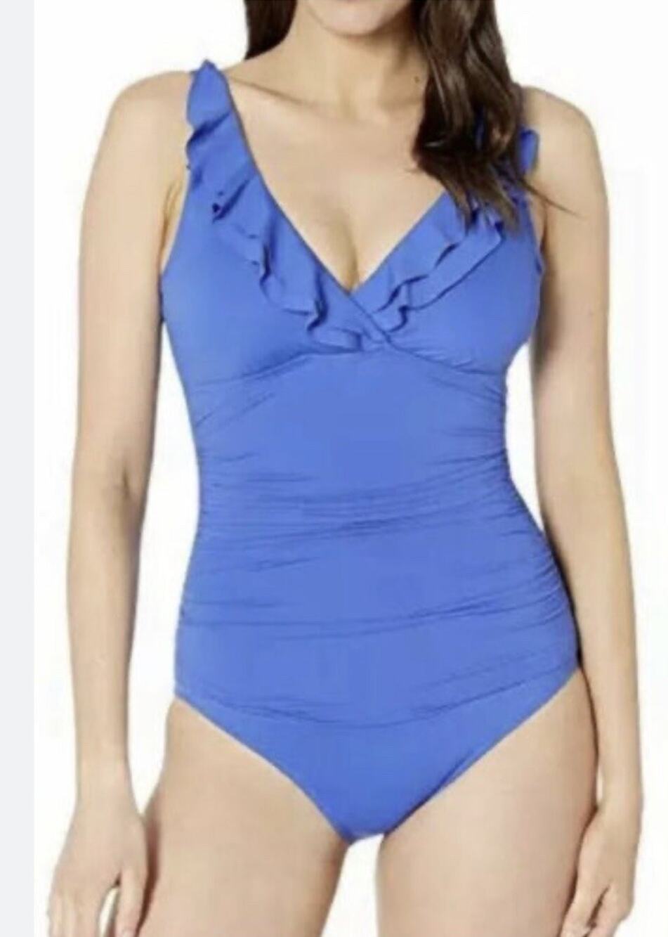 Ralph Lauren L61360 Women's Blue Beach Club Ruffle Mio One-Piece Size 6